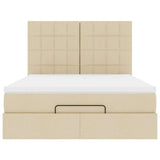 Struttura Letto Pouf con Materasso Crema 140x200 cm in Tessuto