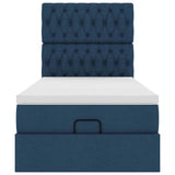 Struttura Letto Pouf con Materasso Blu 80x200 cm in Tessuto