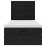 Struttura Letto Pouf con Materasso Nero 90x190 cm in Tessuto