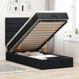 Struttura Letto Pouf con Materasso Nero 90x190 cm in Tessuto