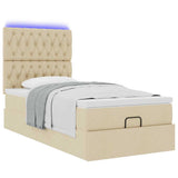 Struttura Letto Pouf con Materasso Crema 100x200 cm in Tessuto