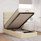 Struttura Letto Pouf con Materasso Crema 100x200 cm in Tessuto