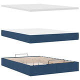 Struttura Letto Pouf con Materasso Blu 140x200cm in Tessuto