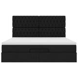 Struttura Letto Pouf con Materasso Nero 160x200 cm in Tessuto