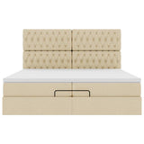 Struttura Letto Pouf con Materassi Crema 200x200 cm in Tessuto