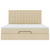 Struttura Letto Pouf con Materasso Crema 160x200 cm in Tessuto