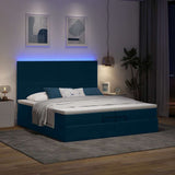 Pouf Letto con Materassi e LED Blu Scuro 200x200cm Velluto