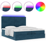 Pouf Letto con Materassi e LED Blu Scuro 200x200cm Velluto