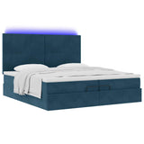 Pouf Letto con Materassi e LED Blu Scuro 200x200cm Velluto