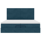 Pouf Letto con Materassi e LED Blu Scuro 200x200cm Velluto