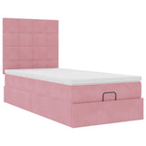 Struttura Letto Pouf con Materassi Rosa 90x190 cm in Velluto