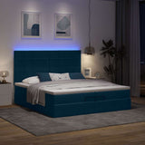 Pouf Letto con Materassi e LED Blu Scuro 200x200cm Velluto