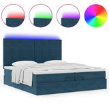 Pouf Letto con Materassi e LED Blu Scuro 200x200cm Velluto