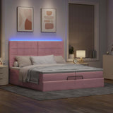 Struttura Letto Pouf con Materassi Rosa 200x200 cm Velluto