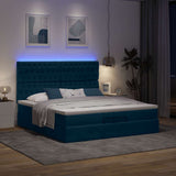 Pouf Letto con Materassi e LED Blu Scuro 200x200cm Velluto
