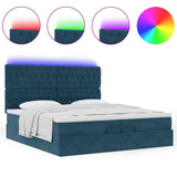 Pouf Letto con Materassi e LED Blu Scuro 200x200cm Velluto