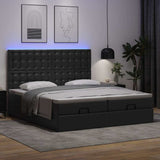 Struttura Letto Pouf con Materassi Nero 200x200 cm Similpelle