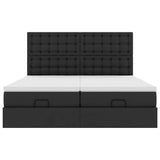 Struttura Letto Pouf con Materassi Nero 200x200 cm Similpelle