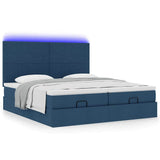 Struttura Letto Pouf con Materassi Blu 160x200 cm in Tessuto