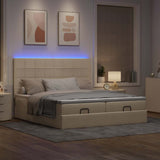 Struttura Letto Pouf con Materassi Crema 200x200 cm in Tessuto