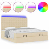 Struttura Letto Pouf con Materassi Crema 160x200 cm in Tessuto