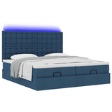 Struttura Letto Pouf con Materassi Blu 160x200 cm in Tessuto