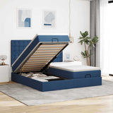 Struttura Letto Pouf con Materassi Blu 160x200 cm in Tessuto
