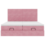 Struttura Letto Pouf con Materassi Rosa 160x200 cm Velluto