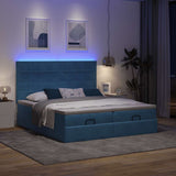 Pouf Letto con Materassi e LED Blu Scuro 200x200cm Velluto