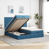 Pouf Letto con Materassi e LED Blu Scuro 200x200cm Velluto