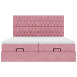 Struttura Letto Pouf con Materassi Rosa 160x200 cm Velluto