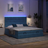 Pouf Letto con Materassi e LED Blu Scuro 200x200cm Velluto