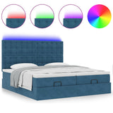 Pouf Letto con Materassi e LED Blu Scuro 200x200cm Velluto