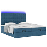 Pouf Letto con Materassi e LED Blu Scuro 200x200cm Velluto