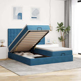 Pouf Letto con Materassi e LED Blu Scuro 200x200cm Velluto
