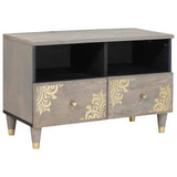 Mobile TV Grigio 70 x 33 x 46 cm Legno di mango massello