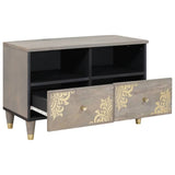 Mobile TV Grigio 70 x 33 x 46 cm Legno di mango massello