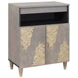 Credenza Grigio e Oro 60 x 33 x 75 cm Legno di mango massello