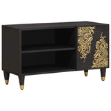 Mobile TV Nero 80 x 33 x 46 cm Legno di mango massello