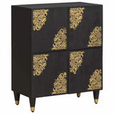 Credenza con porta Nero 60 x 33 x 75 cm Legno di mango massello