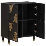 Credenza con porta Nero 60 x 33 x 75 cm Legno di mango massello