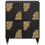 Credenza con porta Nero 60 x 33 x 75 cm Legno di mango massello