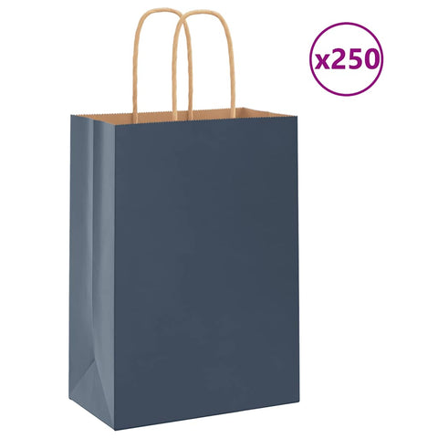 Sacchetti di Carta 250 pz con Manici Blu 15x8x21 cm
