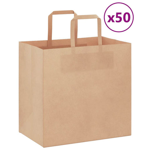 Sacchetti di Carta 50 pz con Manici Marrone 26x17x25 cm