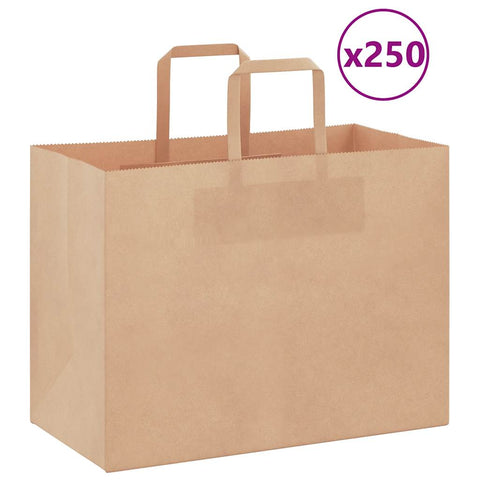 Sacchetti di Carta 250 pz con Manici Marrone 32x17x25 cm