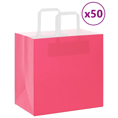 Sacchetti di Carta 50 pz con Manici Rosa 26x17x25 cm