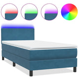 Letto a Molle con Materasso e LED Blu Scuro 90x210 cm Velluto