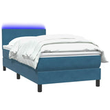 Letto a Molle con Materasso e LED Blu Scuro 90x210 cm Velluto