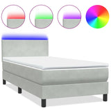 Letto a Molle con Materasso e LED Grigio Chiaro 100x210cm Velluto