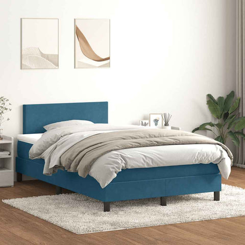 Letto a Molle con Materasso e LED Blu Scuro 120x210 cm in Velluto